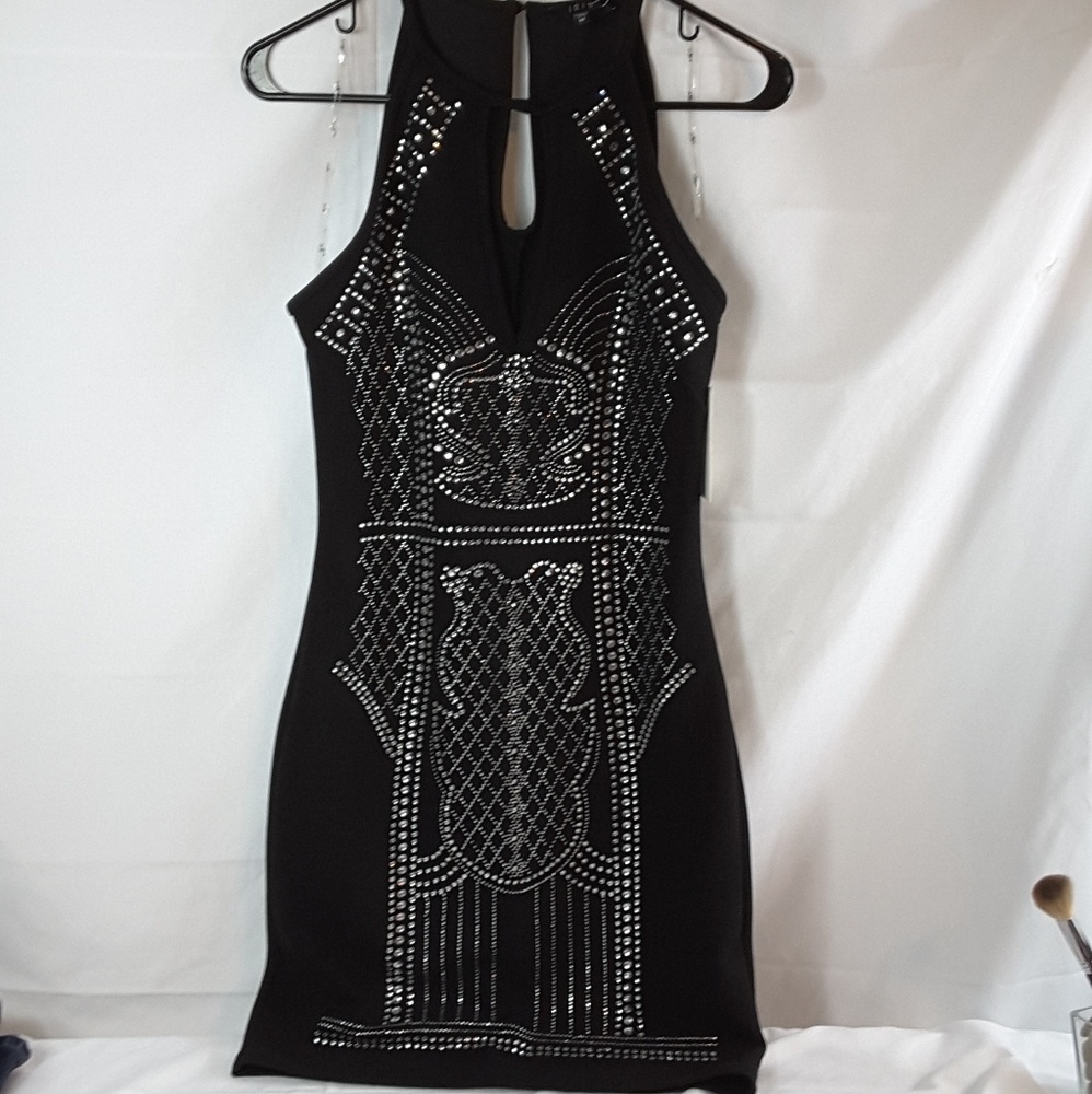 Iris Black Bodycon Dress Crystal  Size M
